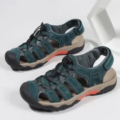 OUKU Men's Outdoor Hiking Sandals - Breathable Closed-Toe Design, Adjustable Lace-Up Straps, Anti-Slip Sole, Comfortable Summer Footwear for Trekking and Camping