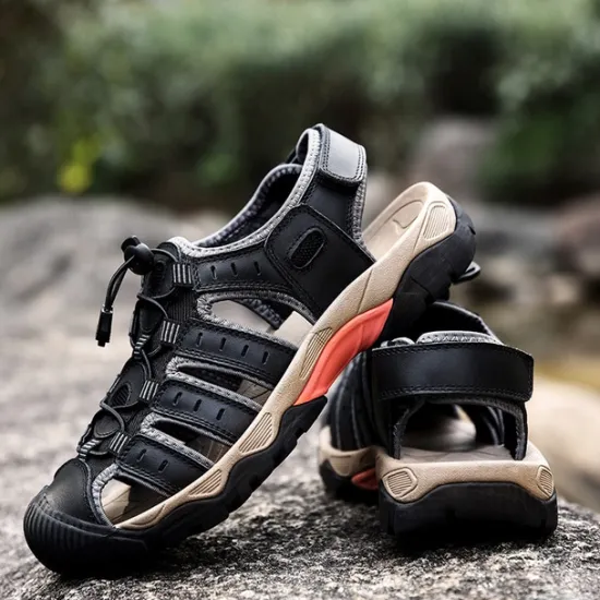 OUKU Men's Outdoor Hiking Sandals - Breathable Closed-Toe Design, Adjustable Lace-Up Straps, Anti-Slip Sole, Comfortable Summer Footwear for Trekking and Camping