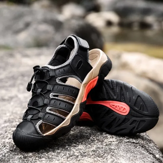 OUKU Men's Outdoor Hiking Sandals - Breathable Closed-Toe Design, Adjustable Lace-Up Straps, Anti-Slip Sole, Comfortable Summer Footwear for Trekking and Camping