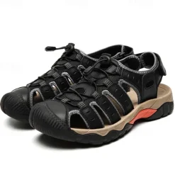 OUKU Men's Outdoor Hiking Sandals - Breathable Closed-Toe Design, Adjustable Lace-Up Straps, Anti-Slip Sole, Comfortable Summer Footwear for Trekking and Camping