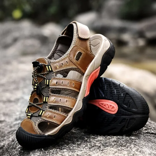 OUKU Men's Outdoor Hiking Sandals - Breathable Closed-Toe Design, Adjustable Lace-Up Straps, Anti-Slip Sole, Comfortable Summer Footwear for Trekking and Camping