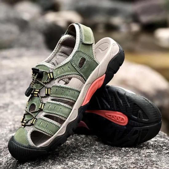 OUKU Men's Outdoor Hiking Sandals - Breathable Closed-Toe Design, Adjustable Lace-Up Straps, Anti-Slip Sole, Comfortable Summer Footwear for Trekking and Camping