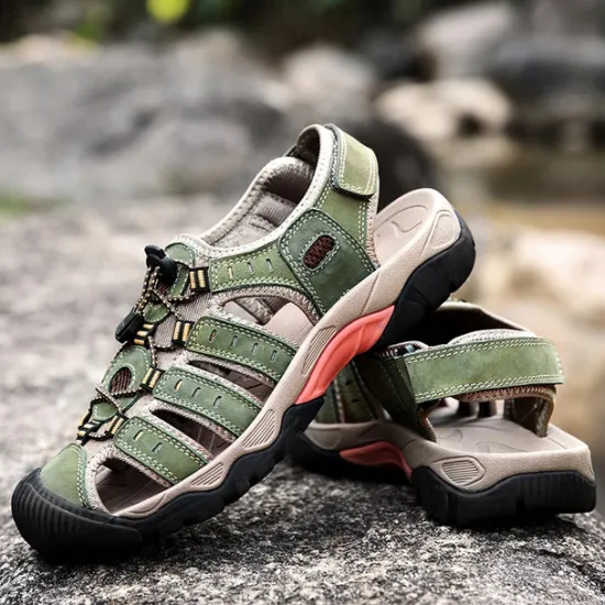OUKU Men's Outdoor Hiking Sandals - Breathable Closed-Toe Design, Adjustable Lace-Up Straps, Anti-Slip Sole, Comfortable Summer Footwear for Trekking and Camping