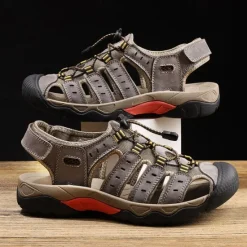 OUKU Men's Outdoor Hiking Sandals - Breathable Closed-Toe Design, Adjustable Lace-Up Straps, Anti-Slip Sole, Comfortable Summer Footwear for Trekking and Camping