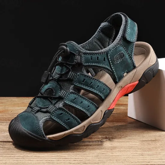 OUKU Men's Outdoor Hiking Sandals - Breathable Closed-Toe Design, Adjustable Lace-Up Straps, Anti-Slip Sole, Comfortable Summer Footwear for Trekking and Camping