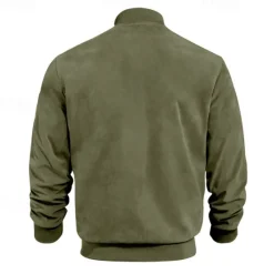 Sale OUKU Men's Outdoor Jacket Bomber Jacket Faux Suede Jacket Formal Home Zipper Pocket Fall Winter Solid Color Active Neutral Collar Regular Black Blue Brown Jacket Green