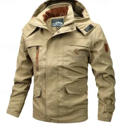 Best OUKU Men's Outdoor Jacket Cargo Jacket Hoodie Jacket Tactical Jacket Outdoor Daily Removable Soft Multiple Pockets Spring & Fall Plain Casual Comfortable Hooded Regular Black Khaki Army Green Jacket