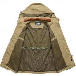 Best OUKU Men's Outdoor Jacket Cargo Jacket Hoodie Jacket Tactical Jacket Outdoor Daily Removable Soft Multiple Pockets Spring & Fall Plain Casual Comfortable Hooded Regular Black Khaki Army Green Jacket