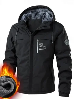 Hot OUKU Men's Outdoor Jacket Fleece Jacket Raincoat Hoodie Jacket Daily Vacation Waterproof Windproof Pocket Fall & Winter Letter Fashion Classic Hooded Regular Black White Jacket