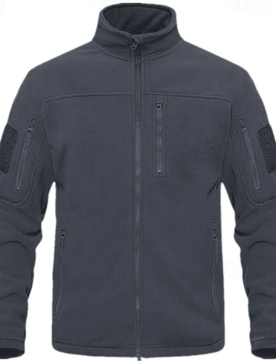 Best OUKU Men's Outdoor Jacket Polar Fleece Jacket Tactical Jacket Daily Vacation Thermal Warm Pocket Fleece Fall & Winter Plain Fashion Streetwear Stand Collar Regular Black Navy Blue Khaki Army Green Gray