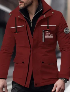 Online OUKU Men's Outdoor Jacket Winter Jacket Raincoat Sport Jacket Pocket Hooded Outdoor Mountain Bike Camping & Hiking Waterproof Windproof Spring Fall Letter Black White Red Army Green Puffer Jacket