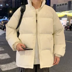 Online OUKU Men's Outdoor Jacket Winter Coat Puffer Jacket Padded Casual Daily Long Winter Solid / Plain Color Casual Lapel Regular Apple Green Black Warm White Dark Gray Jacket