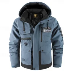 Best OUKU Men's Outdoor Jacket Winter Coat Raincoat Pocket Waterproof Polyster Daily Wear Date Vacation Regular Fashion Casual Comfortable Thermal Warm Waterproof Fall & Winter Solid / Plain Color Blue Orange