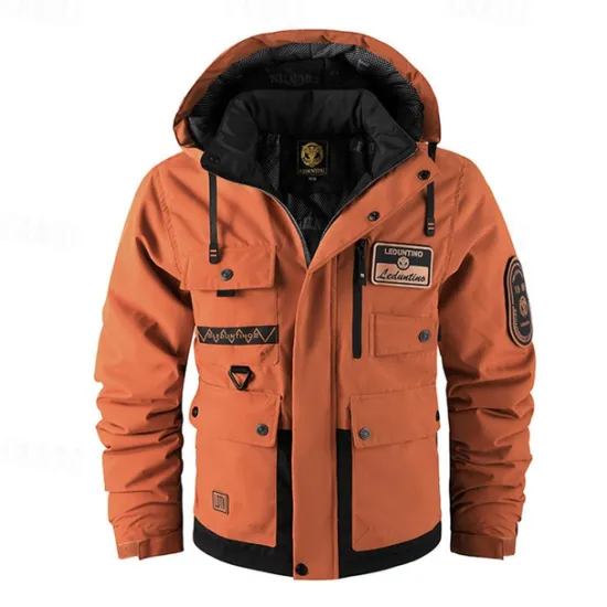 Best OUKU Men's Outdoor Jacket Winter Coat Raincoat Pocket Waterproof Polyster Daily Wear Date Vacation Regular Fashion Casual Comfortable Thermal Warm Waterproof Fall & Winter Solid / Plain Color Blue Orange