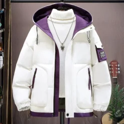 Online OUKU Men's Outdoor Jacket Winter Coat Puffer Jacket Parka Sports & Outdoor Warm Fall & Winter Solid / Plain Color Hooded Short Black White Khaki Army Green Jacket