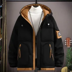 Online OUKU Men's Outdoor Jacket Winter Coat Puffer Jacket Parka Sports & Outdoor Warm Fall & Winter Solid / Plain Color Hooded Short Black White Khaki Army Green Jacket