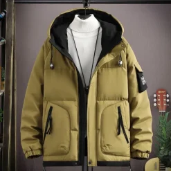 Online OUKU Men's Outdoor Jacket Winter Coat Puffer Jacket Parka Sports & Outdoor Warm Fall & Winter Solid / Plain Color Hooded Short Black White Khaki Army Green Jacket