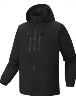 Best OUKU Men's Outdoor Jacket Zipper Pocket Multiple Pockets Spring Fall Winter Solid Color Sports Neutral Hooded Black White Army Green Rose Red Jacket