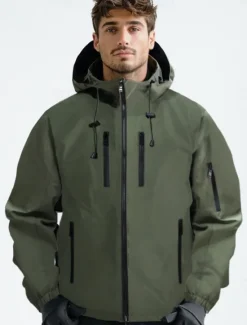Best OUKU Men's Outdoor Jacket Zipper Pocket Multiple Pockets Spring Fall Winter Solid Color Sports Neutral Hooded Black White Army Green Rose Red Jacket
