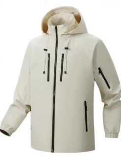 Best OUKU Men's Outdoor Jacket Zipper Pocket Multiple Pockets Spring Fall Winter Solid Color Sports Neutral Hooded Black White Army Green Rose Red Jacket