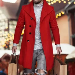 Clearance OUKU Men's Overcoat Trench Coat Long Trench Coat Daily Vacation Fall & Winter Polyester Windproof Soft Outerwear Clothing Apparel Fashion Classic Plain Pocket Lapel Single Breasted