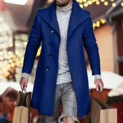 Clearance OUKU Men's Overcoat Trench Coat Long Trench Coat Daily Vacation Fall & Winter Polyester Windproof Soft Outerwear Clothing Apparel Fashion Classic Plain Pocket Lapel Single Breasted