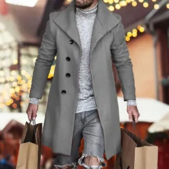 Clearance OUKU Men's Overcoat Trench Coat Long Trench Coat Daily Vacation Fall & Winter Polyester Windproof Soft Outerwear Clothing Apparel Fashion Classic Plain Pocket Lapel Single Breasted
