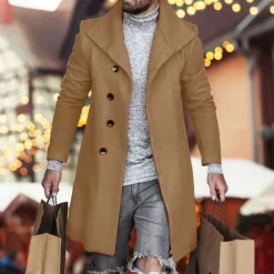 Clearance OUKU Men's Overcoat Trench Coat Long Trench Coat Daily Vacation Fall & Winter Polyester Windproof Soft Outerwear Clothing Apparel Fashion Classic Plain Pocket Lapel Single Breasted
