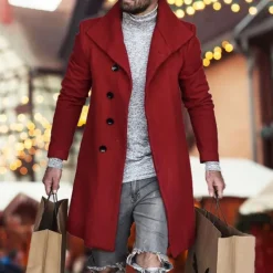 Clearance OUKU Men's Overcoat Trench Coat Long Trench Coat Daily Vacation Fall & Winter Polyester Windproof Soft Outerwear Clothing Apparel Fashion Classic Plain Pocket Lapel Single Breasted
