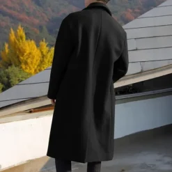 Discount OUKU Men's Overcoat Trench Coat Long Trench Coat Vacation Daily Fall & Winter Polyester Thermal Warm Windproof Outerwear Clothing Apparel Fashion Classic Plain Pocket Lapel Double Breasted