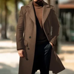 Clearance OUKU Men's Overcoat Trench Coat Long Trench Coat Daily Vacation Fall & Winter Polyester Windproof Soft Outerwear Clothing Apparel Fashion Classic Plain Pocket Lapel Double Breasted