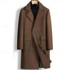Clearance OUKU Men's Overcoat Trench Coat Long Trench Coat Daily Vacation Fall & Winter Polyester Windproof Soft Outerwear Clothing Apparel Fashion Classic Plain Pocket Lapel Double Breasted