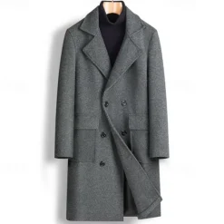 Clearance OUKU Men's Overcoat Trench Coat Long Trench Coat Daily Vacation Fall & Winter Polyester Windproof Soft Outerwear Clothing Apparel Fashion Classic Plain Pocket Lapel Double Breasted