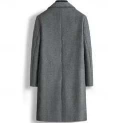 Clearance OUKU Men's Overcoat Trench Coat Long Trench Coat Daily Vacation Fall & Winter Polyester Windproof Soft Outerwear Clothing Apparel Fashion Classic Plain Pocket Lapel Double Breasted