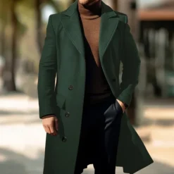 Clearance OUKU Men's Overcoat Trench Coat Long Trench Coat Daily Vacation Fall & Winter Polyester Windproof Soft Outerwear Clothing Apparel Fashion Classic Plain Pocket Lapel Double Breasted