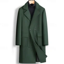 Clearance OUKU Men's Overcoat Trench Coat Long Trench Coat Daily Vacation Fall & Winter Polyester Windproof Soft Outerwear Clothing Apparel Fashion Classic Plain Pocket Lapel Double Breasted