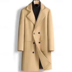 Clearance OUKU Men's Overcoat Trench Coat Long Trench Coat Daily Vacation Fall & Winter Polyester Windproof Soft Outerwear Clothing Apparel Fashion Classic Plain Pocket Lapel Double Breasted