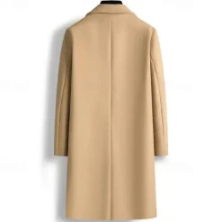 Clearance OUKU Men's Overcoat Trench Coat Long Trench Coat Daily Vacation Fall & Winter Polyester Windproof Soft Outerwear Clothing Apparel Fashion Classic Plain Pocket Lapel Double Breasted