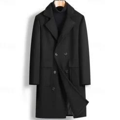 Clearance OUKU Men's Overcoat Trench Coat Long Trench Coat Daily Vacation Fall & Winter Polyester Windproof Soft Outerwear Clothing Apparel Fashion Classic Plain Pocket Lapel Double Breasted