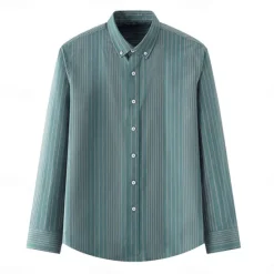 Online OUKU Men's Oxford Shirt Black Navy Blue Green Light Grey Dark Grey Long Sleeve Striped Vertical Stripes Button Down Collar School Wedding Buttons Clothing Apparel Neutral Fashion Daily