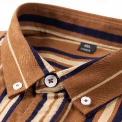 OUKU Men's Oxford Shirt Brown Green Dark Grey Taupe Long Sleeve Color Block Striped Button Down Collar School Wedding Buttons Clothing Apparel Neutral Fashion Daily