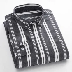 OUKU Men's Oxford Shirt Brown Green Dark Grey Taupe Long Sleeve Color Block Striped Button Down Collar School Wedding Buttons Clothing Apparel Neutral Fashion Daily