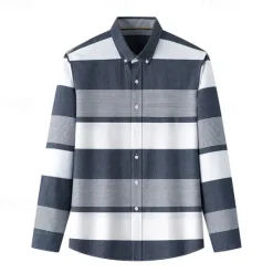 Best OUKU Men's Oxford Shirt Light Khaki Light Grey Dark Grey Blue White Long Sleeve Color Block Button Down Collar School Wedding Buttons Clothing Apparel Neutral Fashion Daily