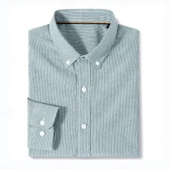 OUKU Men's Oxford Shirt Light Khaki Light Green Light Grey Long Sleeve Striped Button Down Collar School Wedding Buttons Clothing Apparel Neutral Fashion Daily