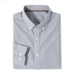 OUKU Men's Oxford Shirt Light Khaki Light Green Light Grey Long Sleeve Striped Button Down Collar School Wedding Buttons Clothing Apparel Neutral Fashion Daily