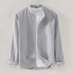 OUKU Men's Oxford Shirt White Navy Blue Blue Orange Light Grey Long Sleeve Standing Collar School Wedding Buttons Clothing Apparel Neutral Fashion Daily