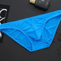 OUKU Men's 1pack Basic Panties Briefs Basic Nylon Pure Color Low Waist Light Blue Black
