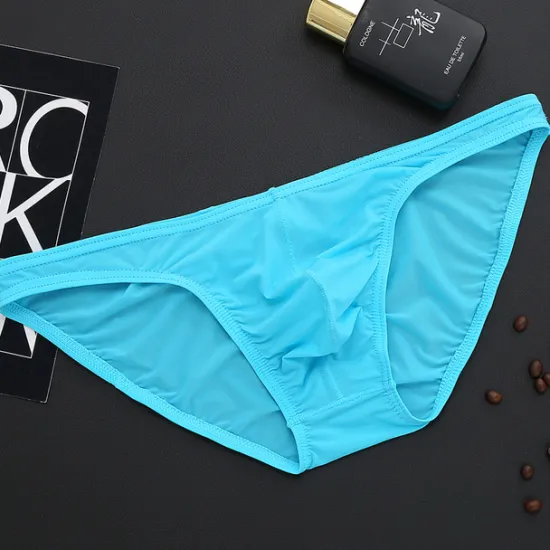 OUKU Men's 1pack Basic Panties Briefs Basic Nylon Pure Color Low Waist Light Blue Black