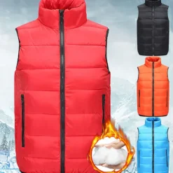 Sale OUKU Men's Padded Hiking Vest Quilted Puffer Jacket Sleeveless Outerwear Trench Coat Top Outdoor Thermal Warm Windproof Breathable Quick Dry Winter Cotton Nylon Kong Lan Black Orange Work Hunting Ski