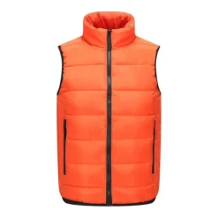 Sale OUKU Men's Padded Hiking Vest Quilted Puffer Jacket Sleeveless Outerwear Trench Coat Top Outdoor Thermal Warm Windproof Breathable Quick Dry Winter Cotton Nylon Kong Lan Black Orange Work Hunting Ski